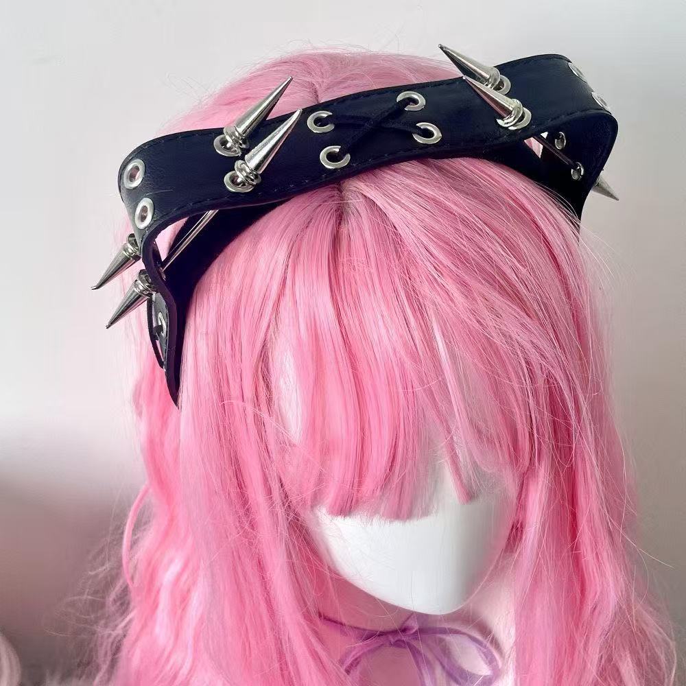 Leatherwork Rivets - Headband Punk Harajuku dengan Rivet, Aksesoris