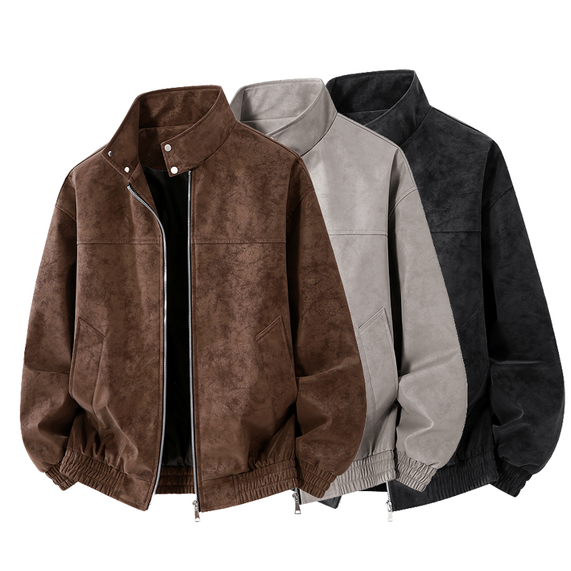 Leather Work Jacket - Jaket Kulit Pria Model Tie-dye, Kerah