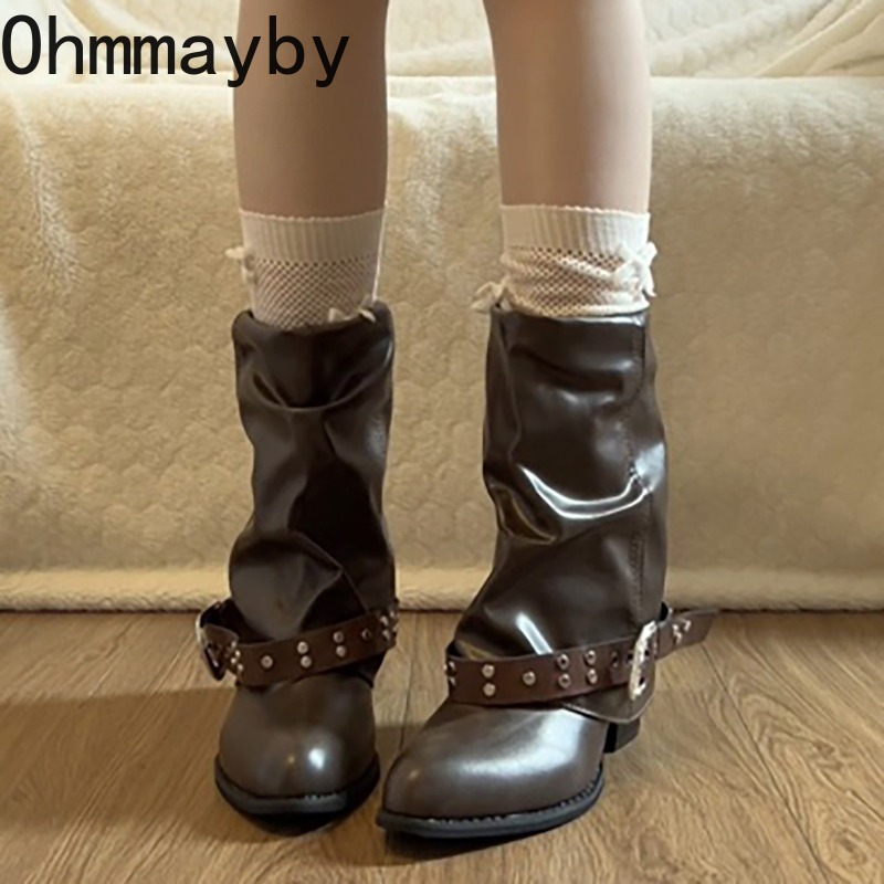 Leatherwork Rivets - Sepatu Bot Wanita Vintage Gaya Koboi