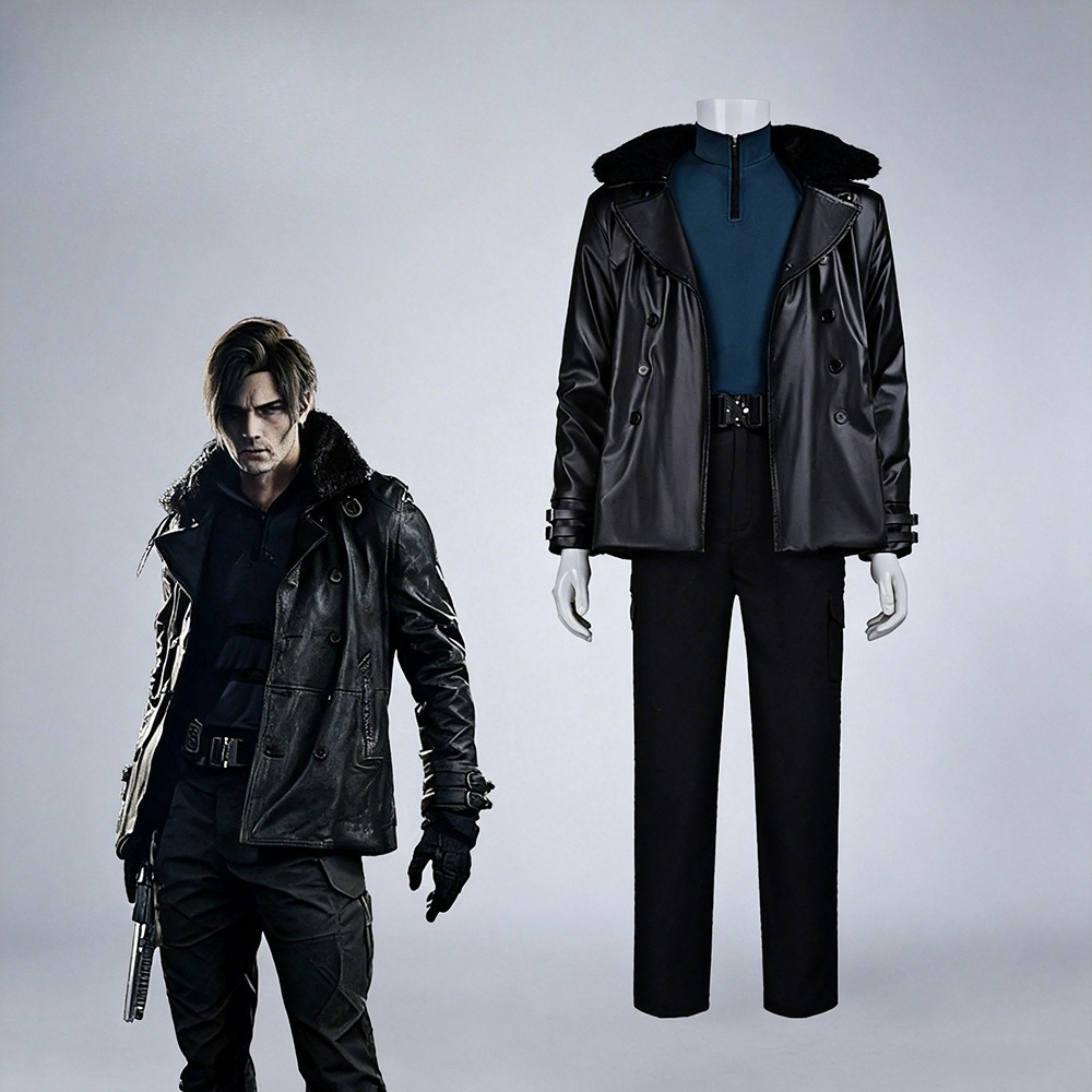 Leather Work Jacket - Kostum Cosplay Game Leon Kennedy Re9