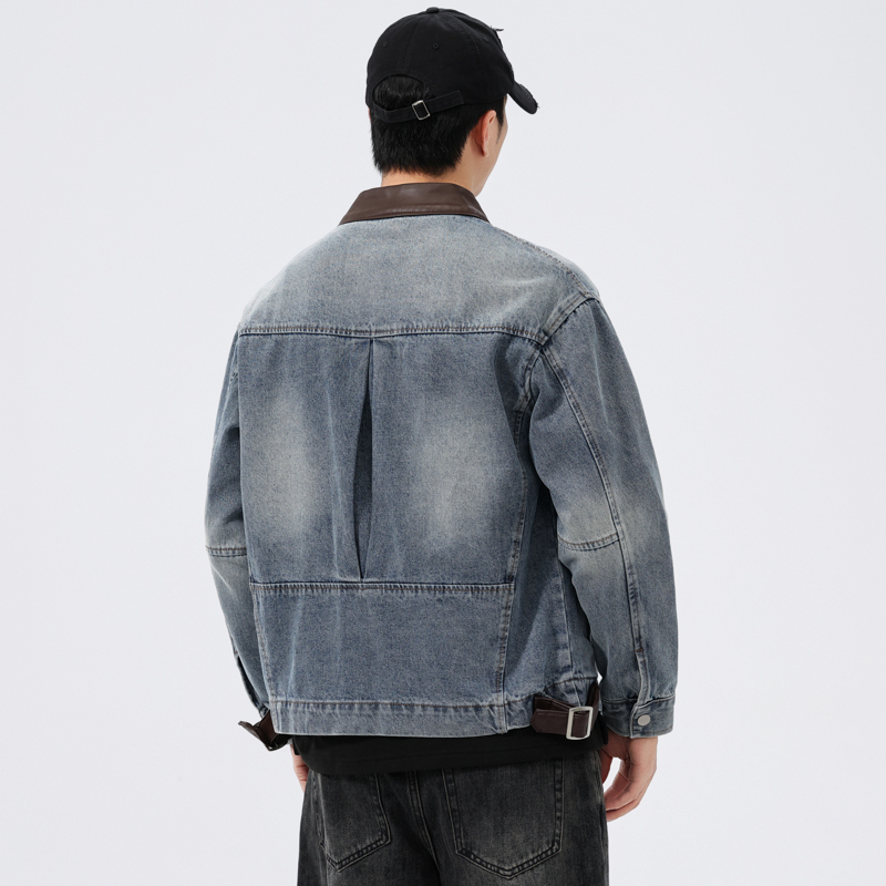 Jaket Denim Kerah Kulit Pria F - Leather Work Jacket ulasan dan harga