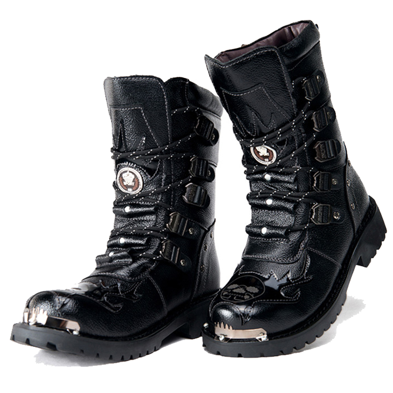 Sepatu Bot Tempur Pria Sepatu  - Leatherwork Rivets ulasan dan harga