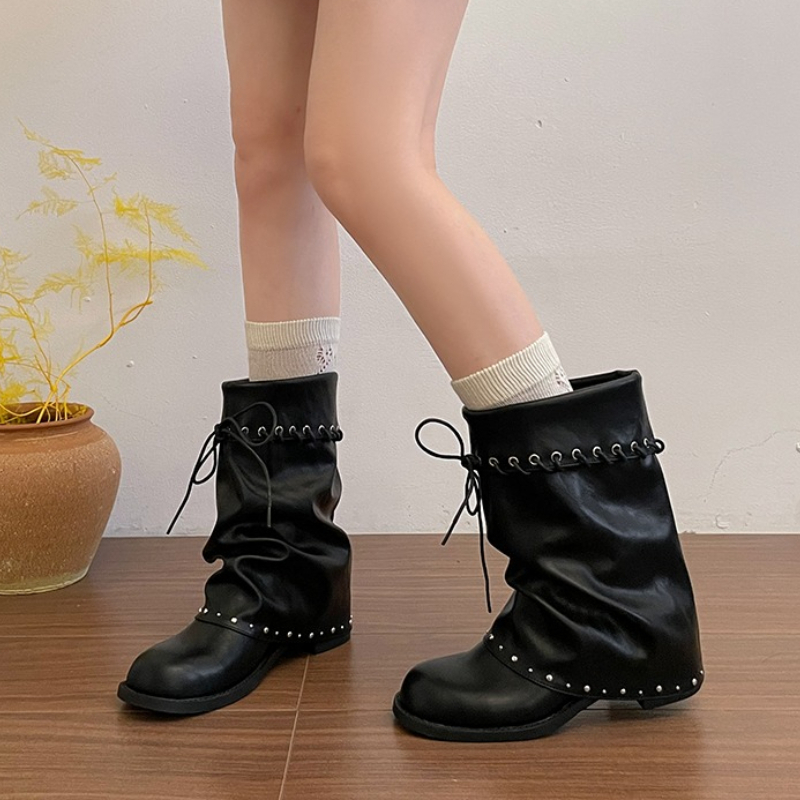 Sepatu Bot Wanita Model Longga - Leatherwork Rivets ulasan dan harga